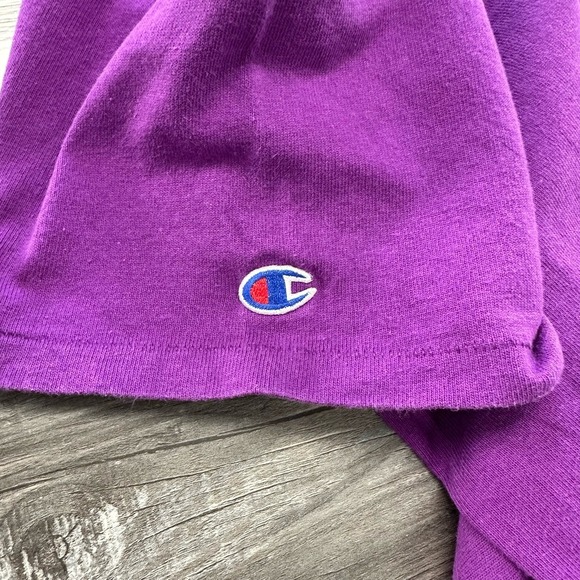 Vintage Champion Purple Mens L‎ Crewneck Plain Blank Brand Logo T-Shirt 90s - Picture 9 of 9